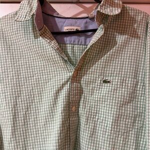 Lacoste Shirt Mens 44  US XL  Check Button Up Preppy Casual Dress Workwear